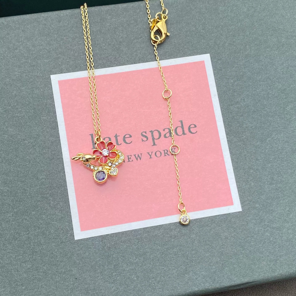 kate spade Enamel Inlaid Flower Full Diamond Dragon Metal Necklace - Picture 4 of 6